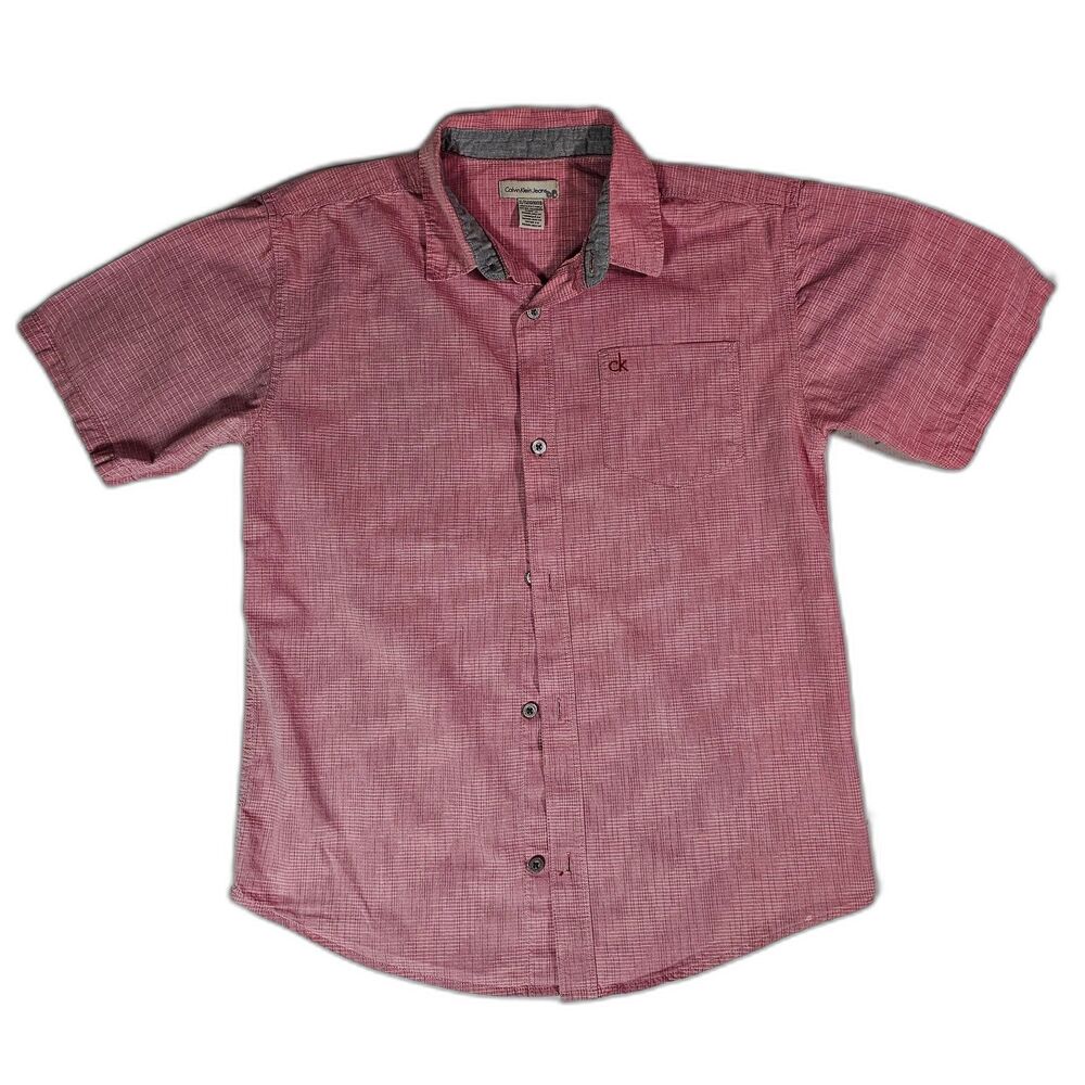 Calvin Klein Jeans Youth XL Pink Button Front Shirt Short Sleeve Cotton 18/20